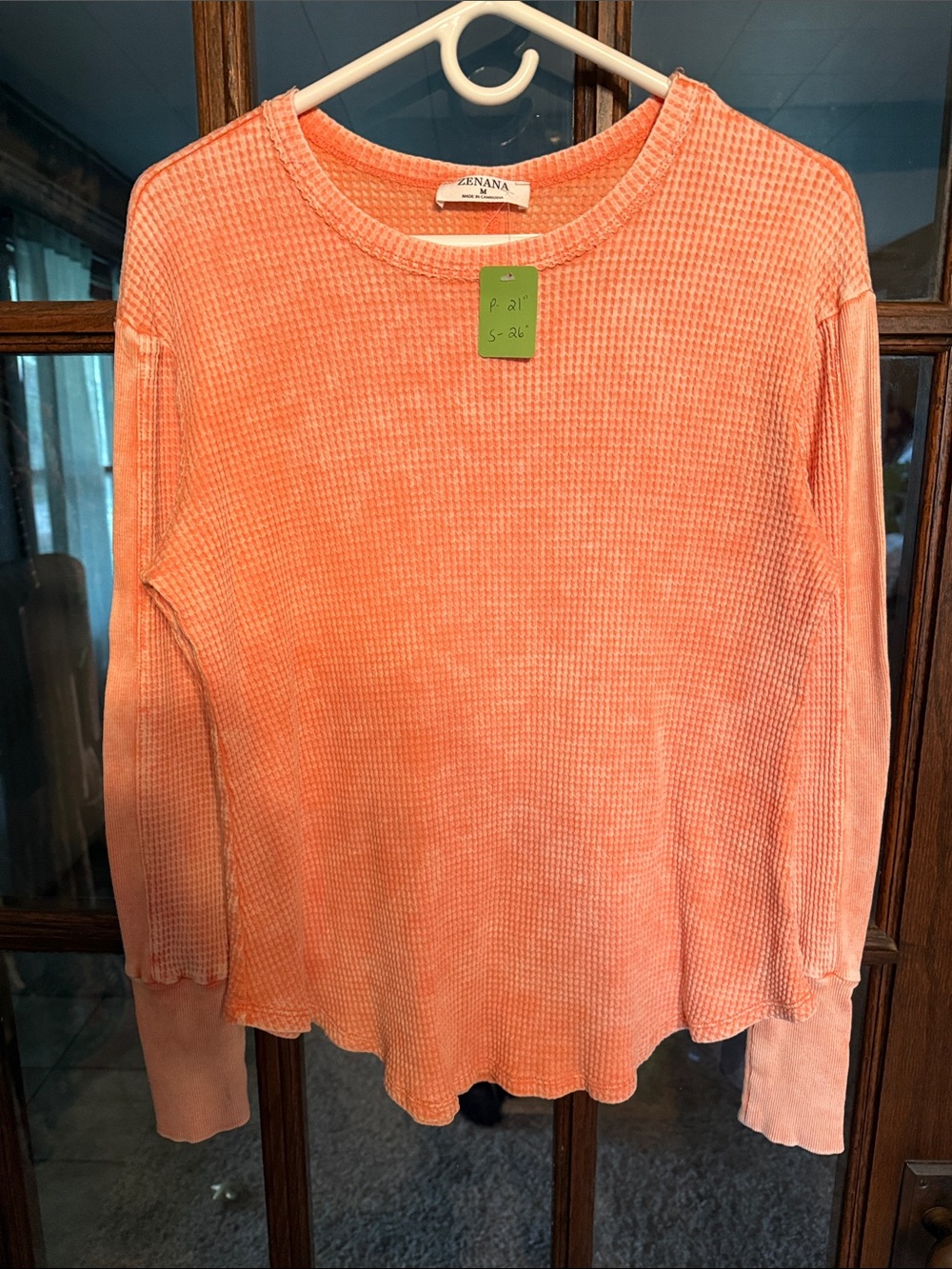 Zenana Outfitters Coral Pink Waffle Knit Long Sleeve Tee